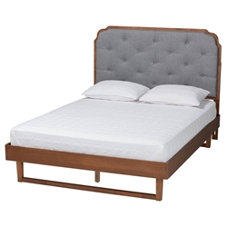 Baxton Studio Roald Mid-Century Modern Grey Fabric and Walnut Brown Wood Queen Size Platform Bed